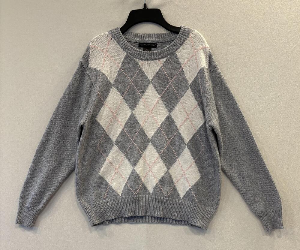 Preswick & Moore Sweater Womens Petite Large Gray Crewneck Argyle Knit Pullover
